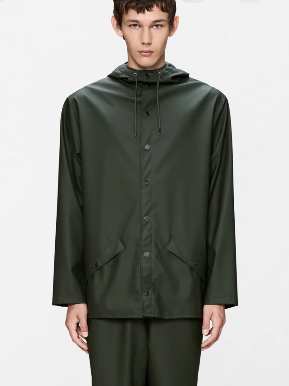 Rains Hooded Rain Jacket in Dark Green